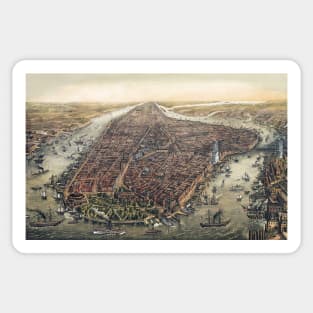 Antique map of New York City with Manhattan and the Brooklyn Bridge Sticker